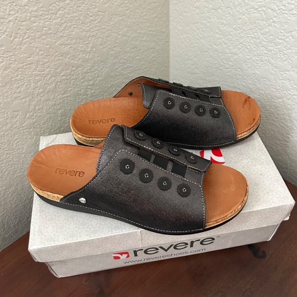 REVERE Shoes - Revere Women's Antalya Slide Sandal Black Linen EU41 US 10 - 10.5 W BRAND NEW